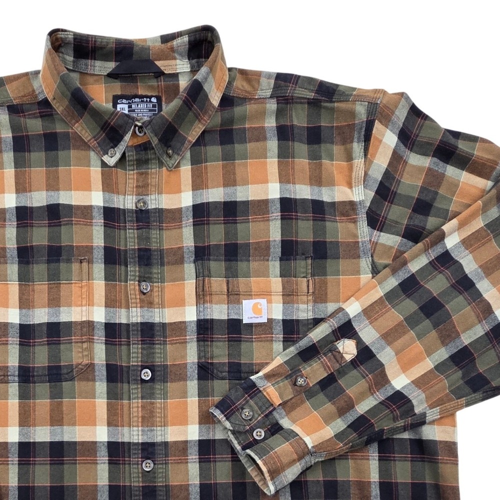 Carhartt Rugged Flex Relaxed Fit Midweight Flannel Shirt Green Plaid Mens 3XL